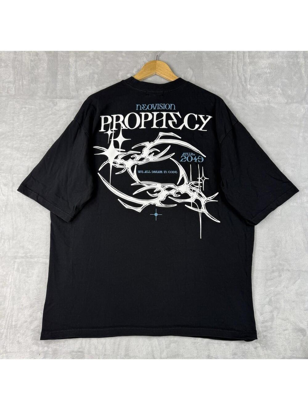 Neovision Black Prophecy Graphic T Shirt Y2K Cyber Streetwear Size XL oversized